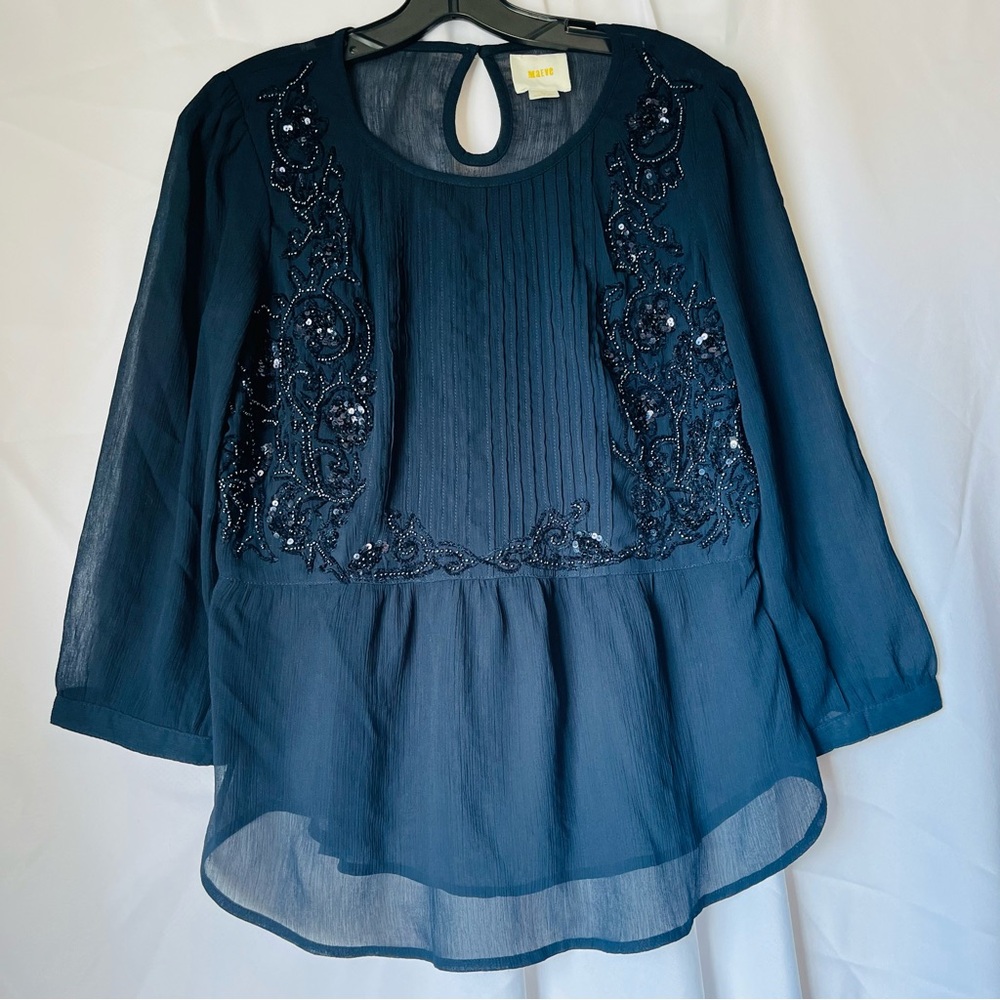 Maeve Anthropologie Navy Blue Blouse